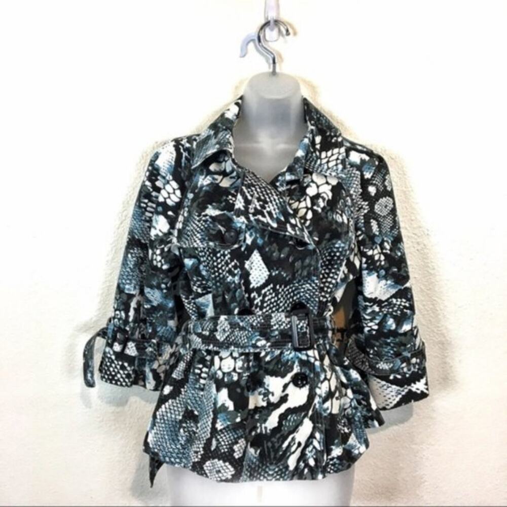 Trench Coat Short Snakeskin Print Women's Jacket with Belt JohnPaulRichard SZ S